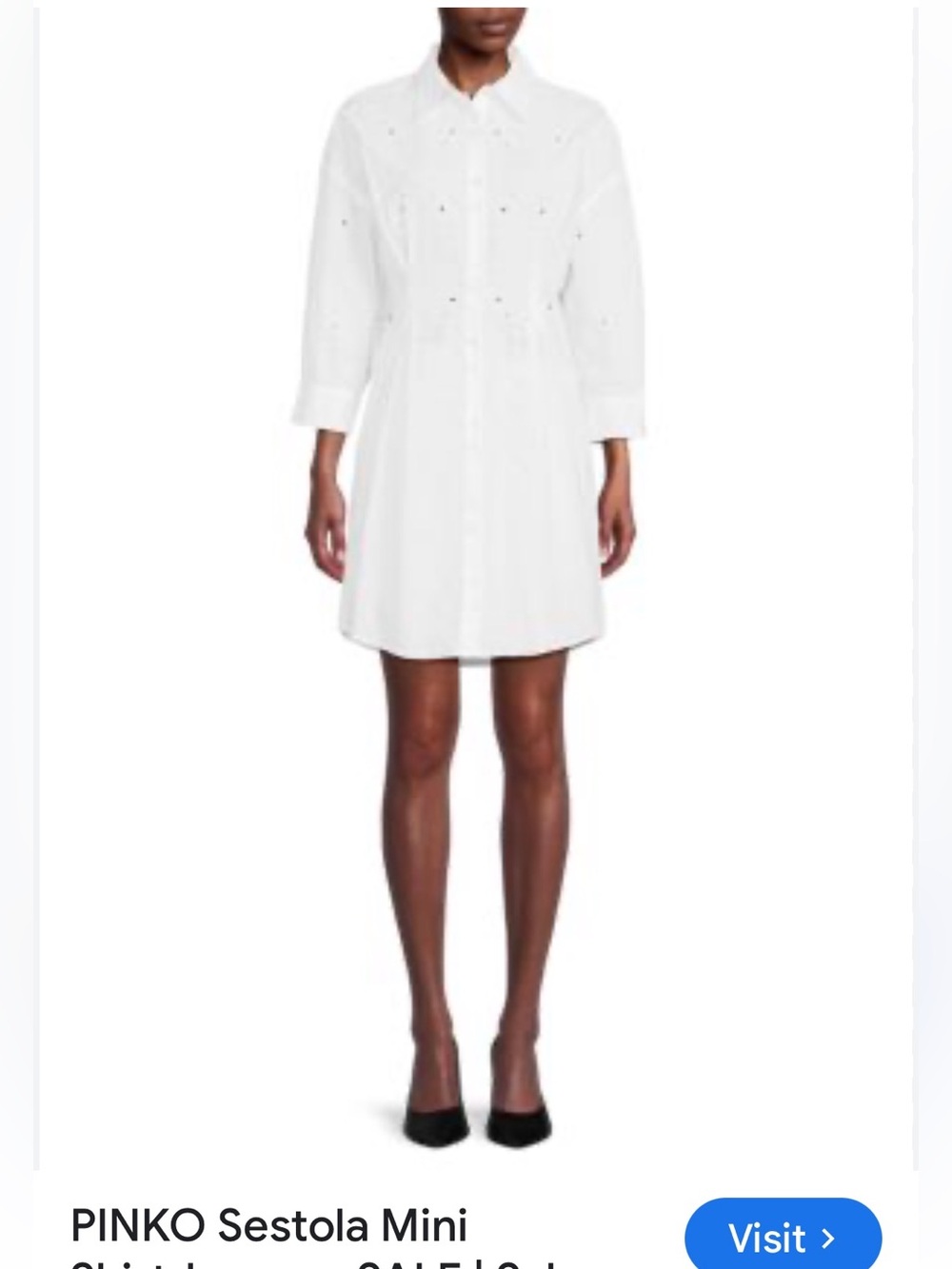 PINKO
Sestola Mini Shirtdress. White Cotton. Size 2. NWT
